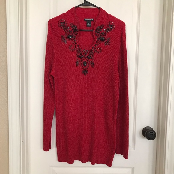 Lauren Michelle Deep Maroon Long Sleeves Dress w/ black bling rhinestones. So XL - Picture 4 of 8